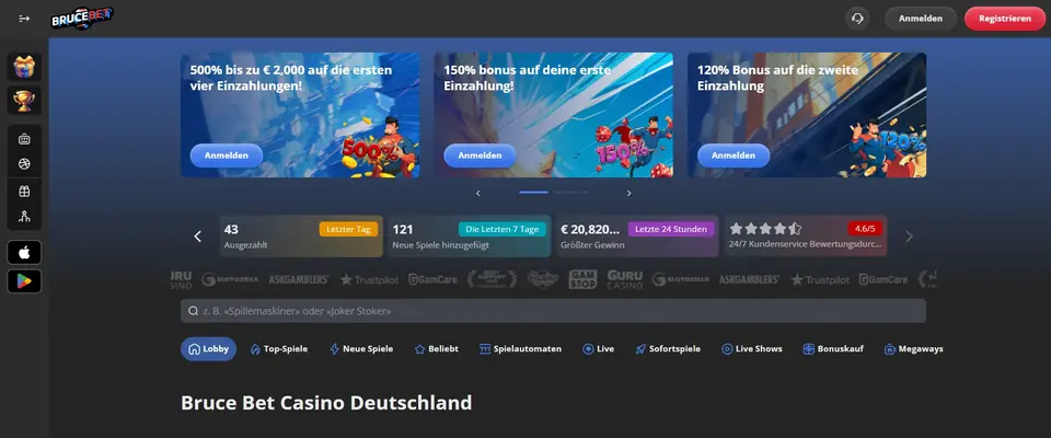 BruceBet Casino Startseite Screenshot 2025
